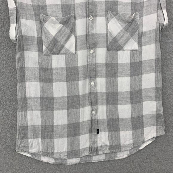 Rails Button Shirt Women XS Sleeveless Gray White Plaid Rayon Flannel Pockets - Picture 3 of 12